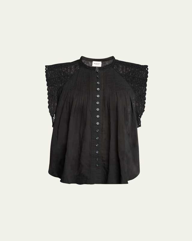Gresia Sleeveless Lace Button-Front Top